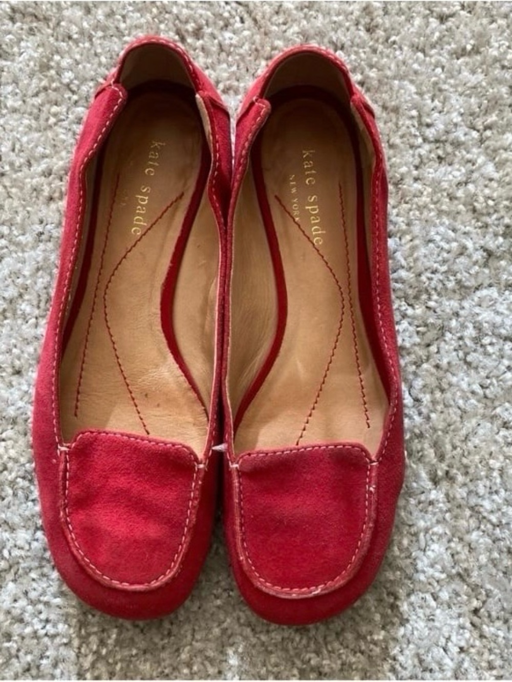 Kate Spade New York Vintage Red Suede Loafers - Women's Slip-On Flats Size 6M